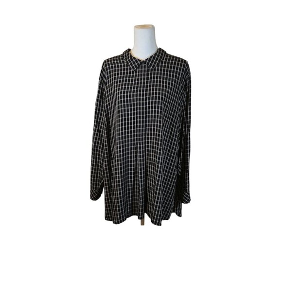J. Jill Plaid Peter Pan Collar Top Women Size 3X Black Button Back Preppy Fall - Picture 1 of 9